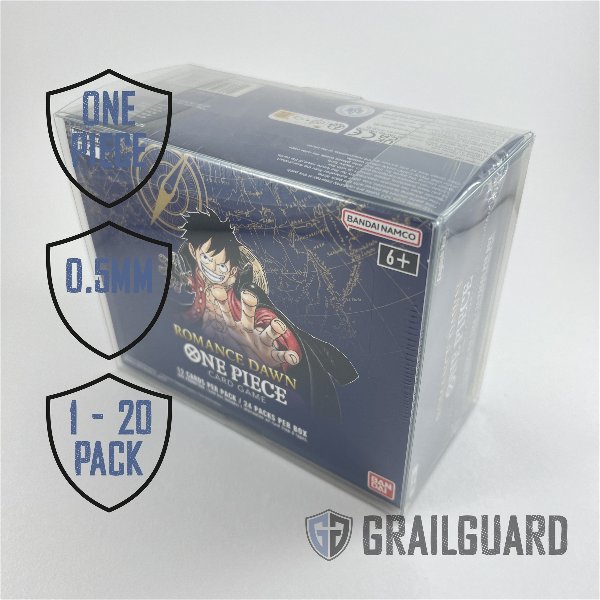 Protector / Case for One Piece Booster Box 0.5mm NEW/REPRINT SIZE grailguard Protector / Case for One Piece Booster Box 0.5mm NEW/REPRINT SIZE grailguard